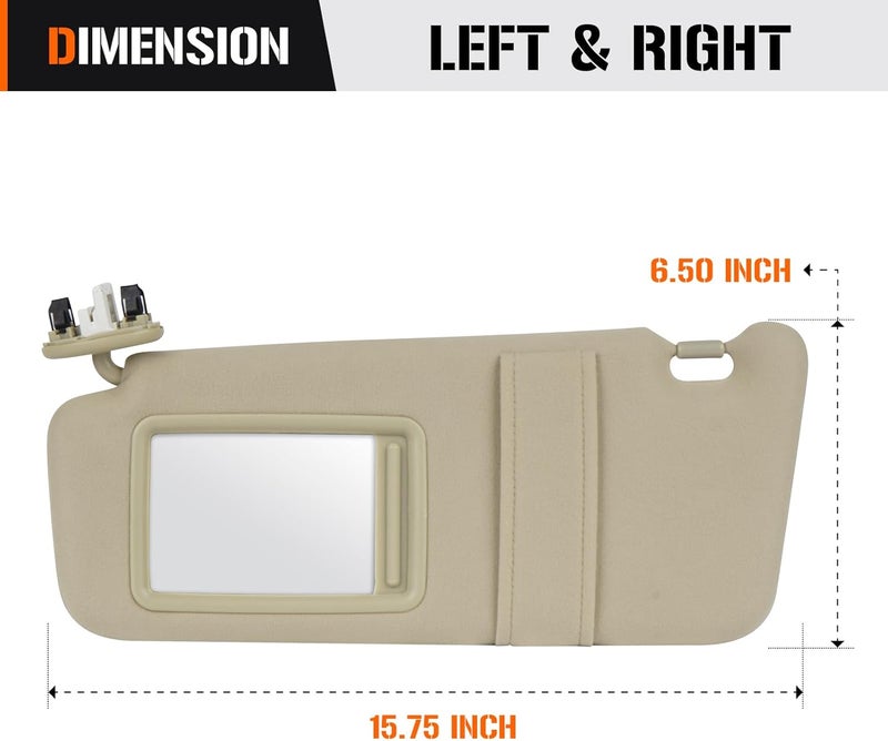 AEagle Left & Right Sun Visor with Light for Toyota Camry 2007-2011 with Sunroof, Driver & Passenger Side Beige Sunvisor Replace 74320-06800-B0 74310-06800-B0 - Image 5